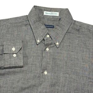Gitman Bros Shirt Mens 16 M/L Grey Blue Linen Cotton Plaid Button Down USA Made